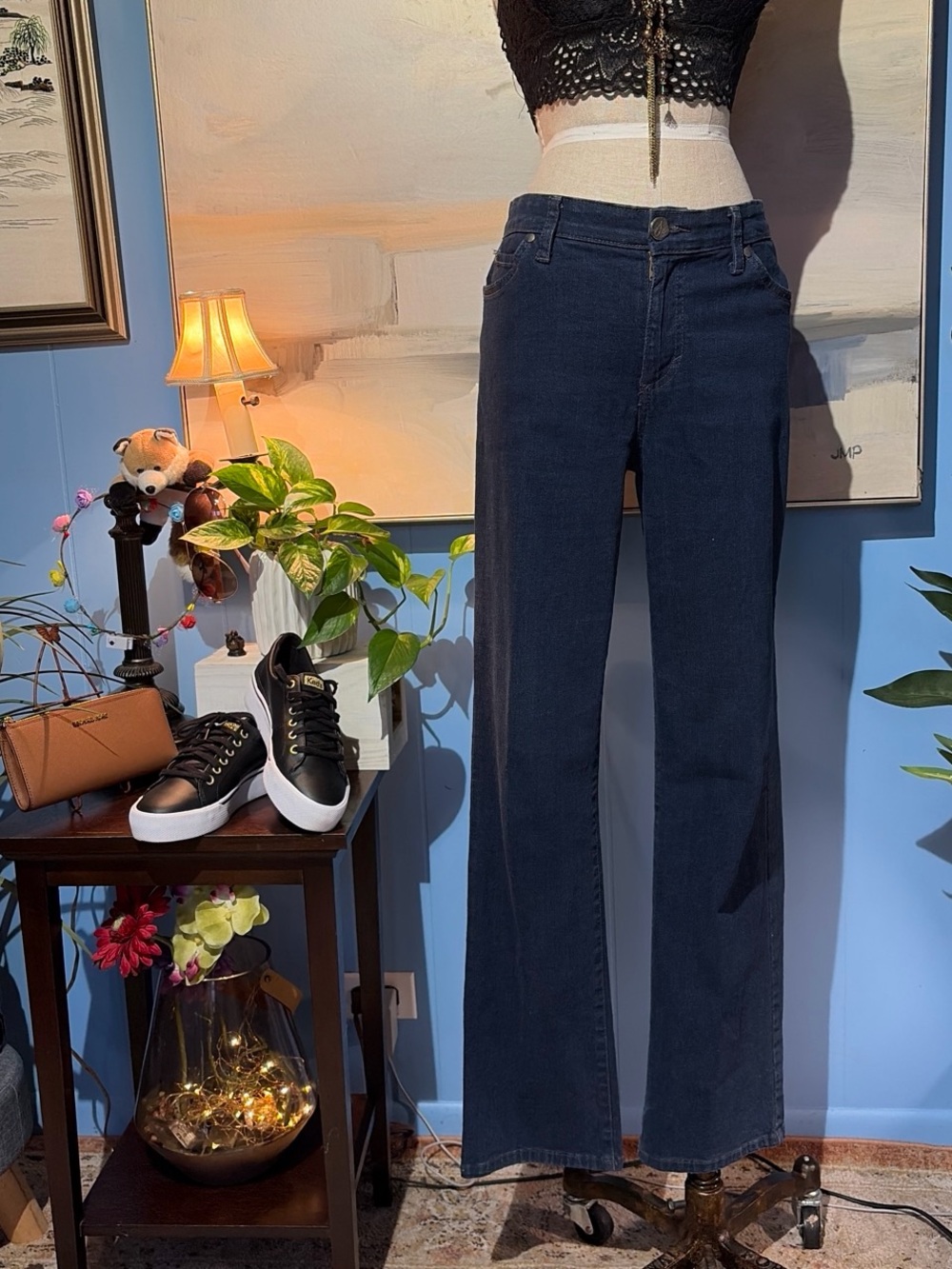 Gloria Vanderbilt Dark Blue High-Rise Wide-Leg Jeans